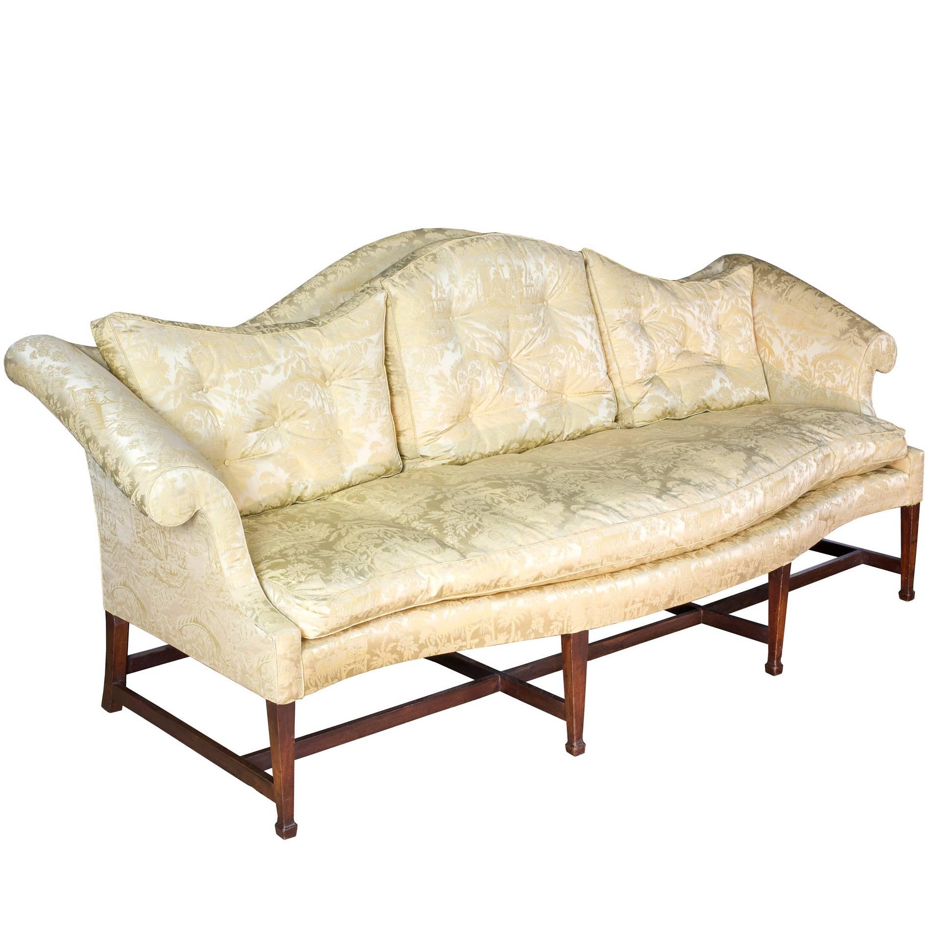 Mahogany Hepplewhite Camelback Sofa with Serpentine Back and Seat with Spade Fee For Sale