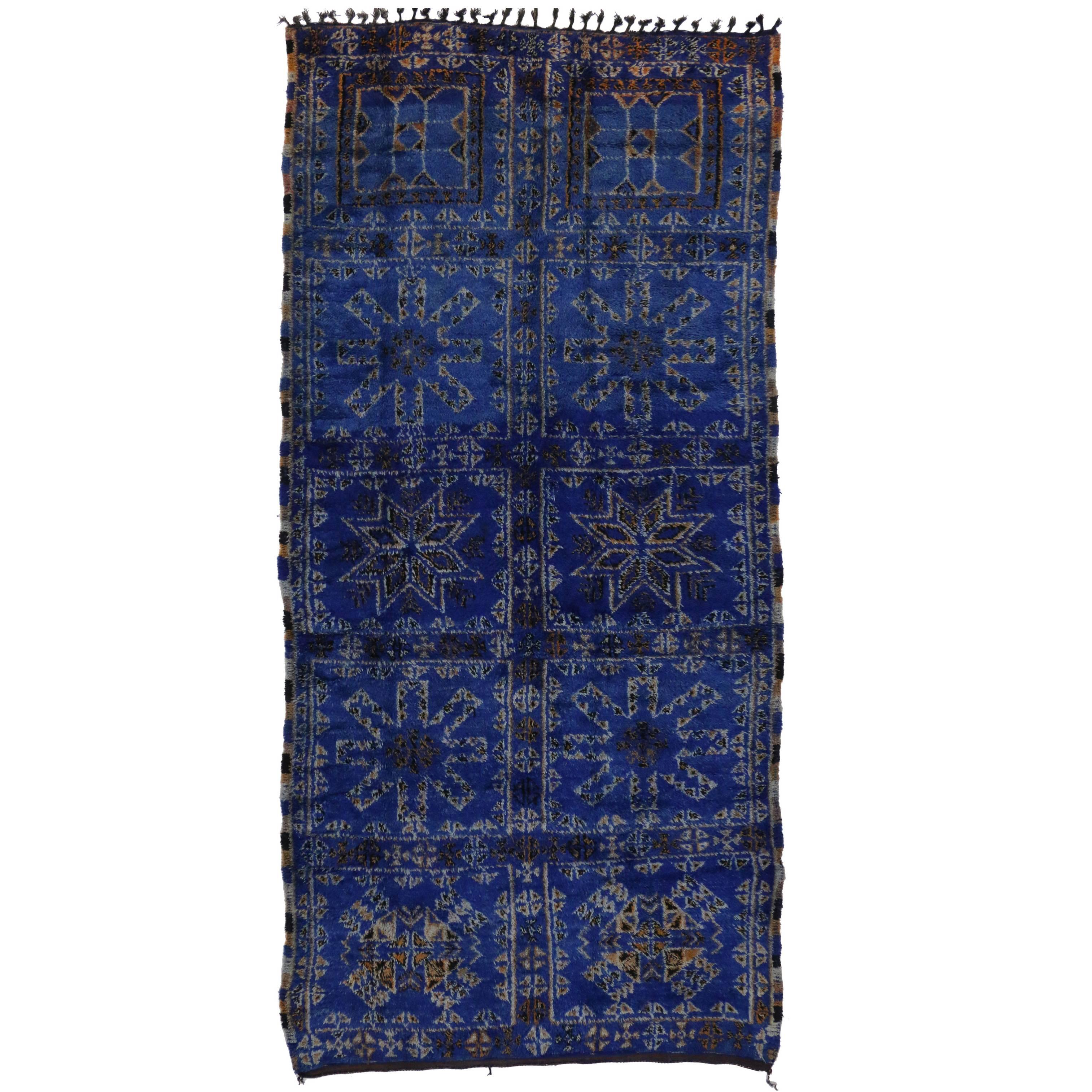 Cobalt Blue Vintage Moroccan Rug by Beni Ouarain