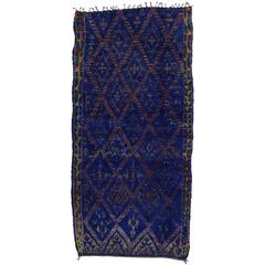 Vintage Beni Ourain Moroccan Rug in Cobalt Blue