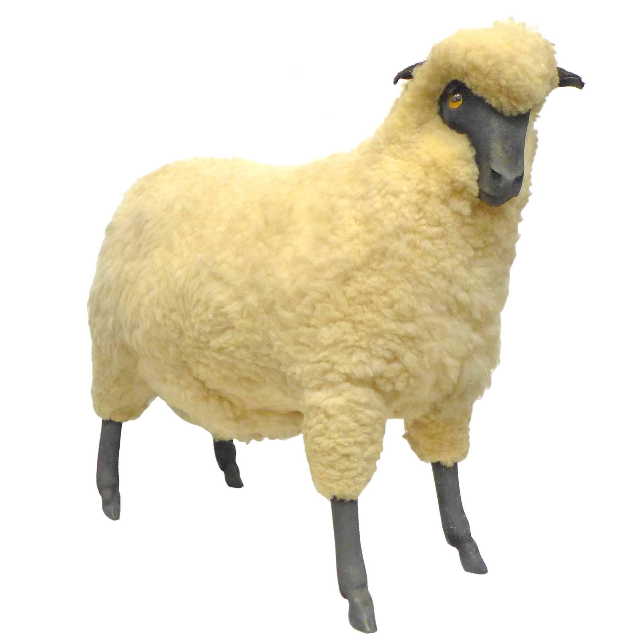 Vintage Wool and Resin Sheep in the Style of Lalanne