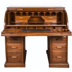 Antique Anglo-Indian or British Colonial Teak Wood Cylinder Desk