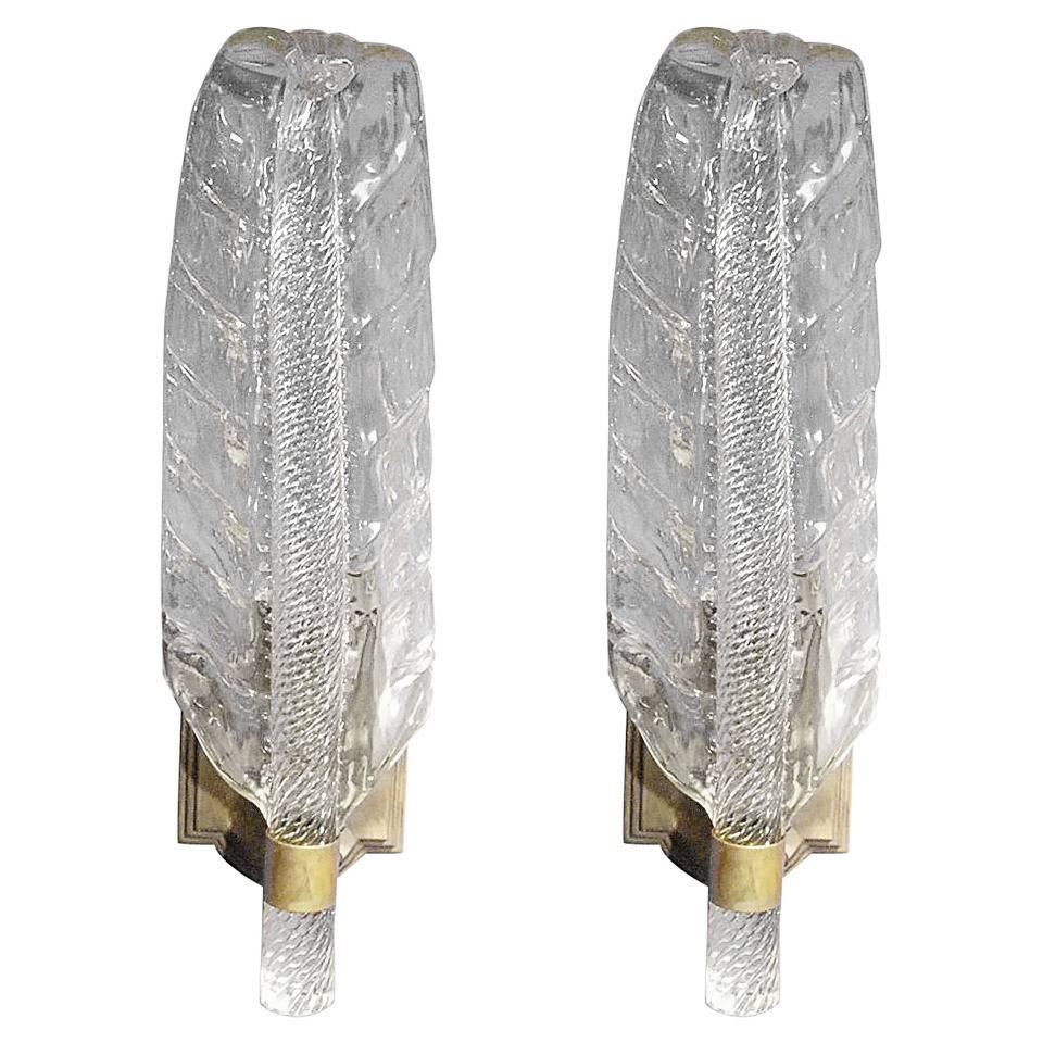 Pair of Murano Glass Leaf Sconces by Barovier e Toso