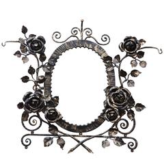 French Art Deco Wrought Iron Floral Wall Mirror 6