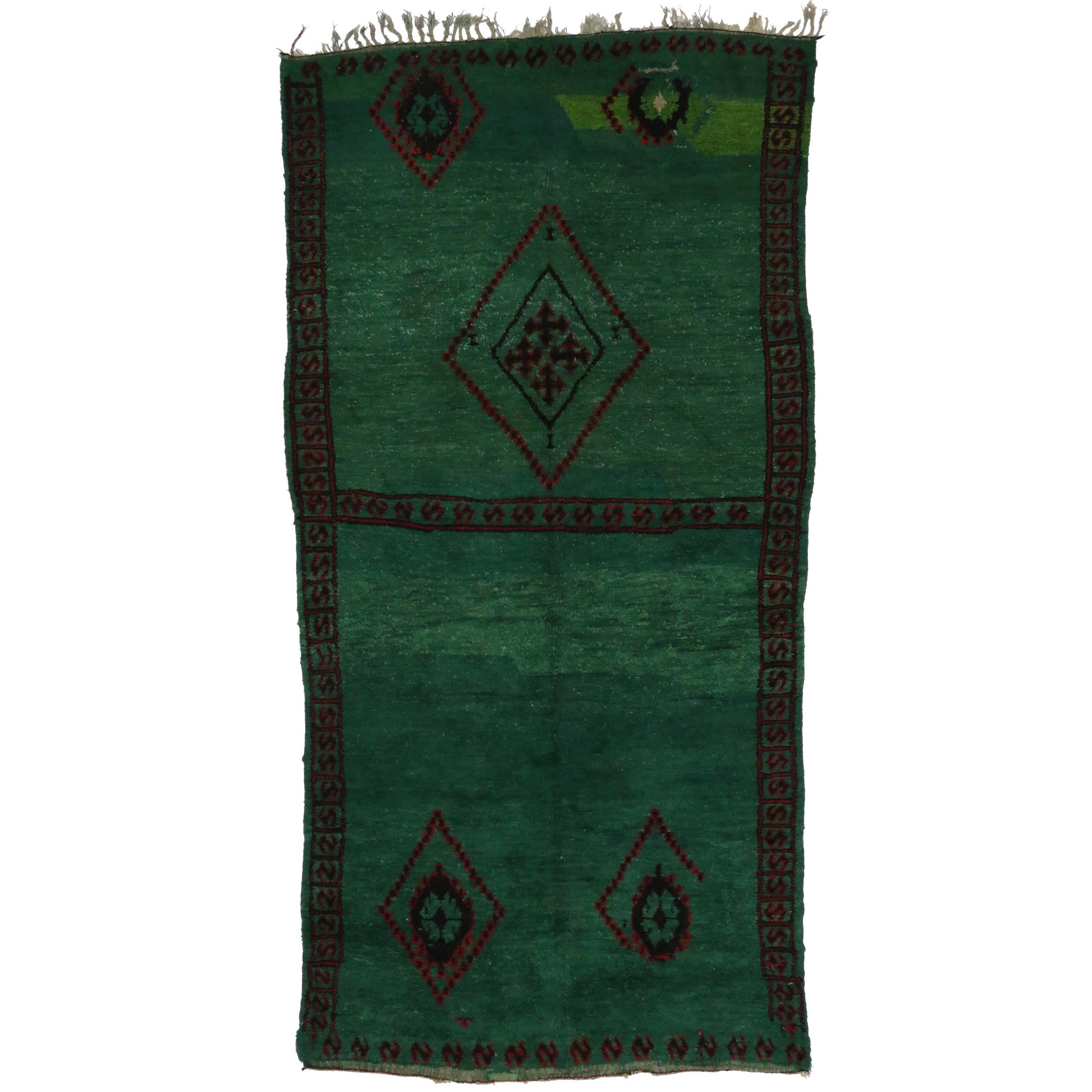 Green Beni M'guild Moroccan Rug in Malachite Color with Tribal Style