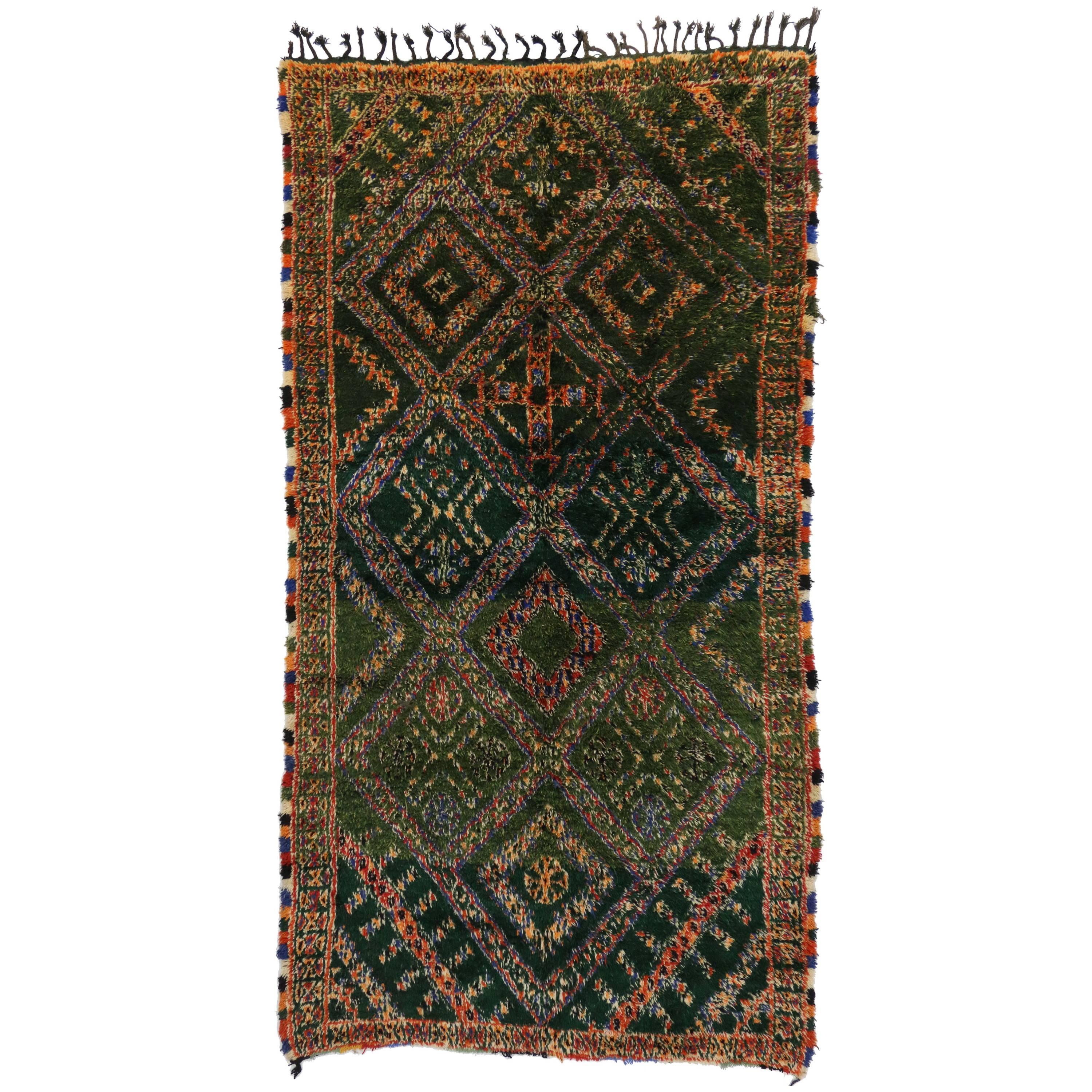 Vintage Green Beni M'Guild Rug, Berber Moroccan Rug with Tribal Style