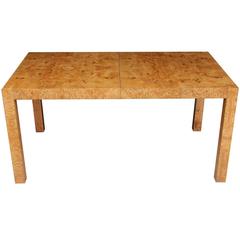 Milo Baughman Burl Wood Parsons Dining Table with Extension Leaves for Lane