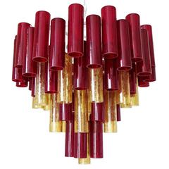Italian Murano Glass Red and Amber Cylinders Chandelier by Mazzega 11