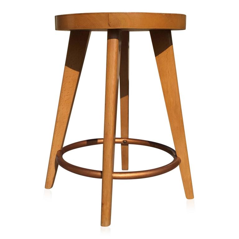 Beech Stool by Stella, France, 1950s For Sale at 1stdibs