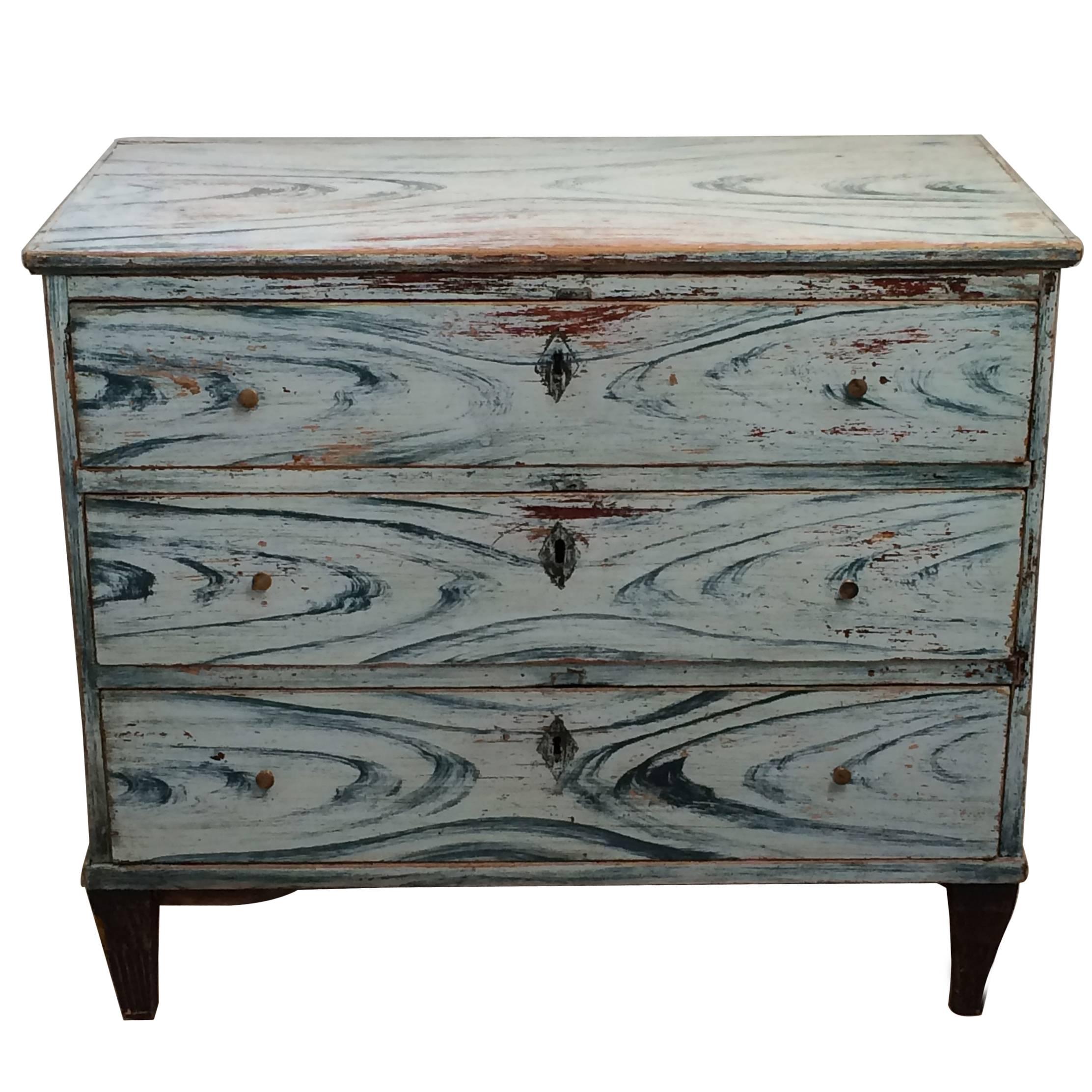 Blue Painted Swedish Chest of Drawers, circa 1850