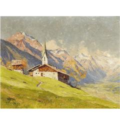 'Chapel Near Bichlbach, Austria' by Munich School Artist Hans Maurus