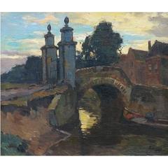 Antique 'The Gated Bridge' Oil Painting by Dutch Artist Ben Viegers