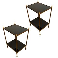 Pair of Opaline and Brass Sidetables