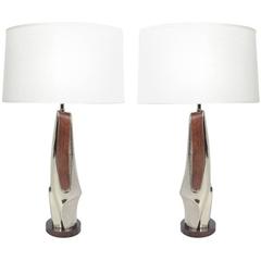 Pair of Sculptural Rosewood and Nickel Table Lamps by Maurizio Tempestini