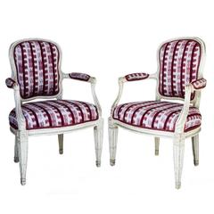 Pair Grey Painted Armchairs, Italian, 18th Century