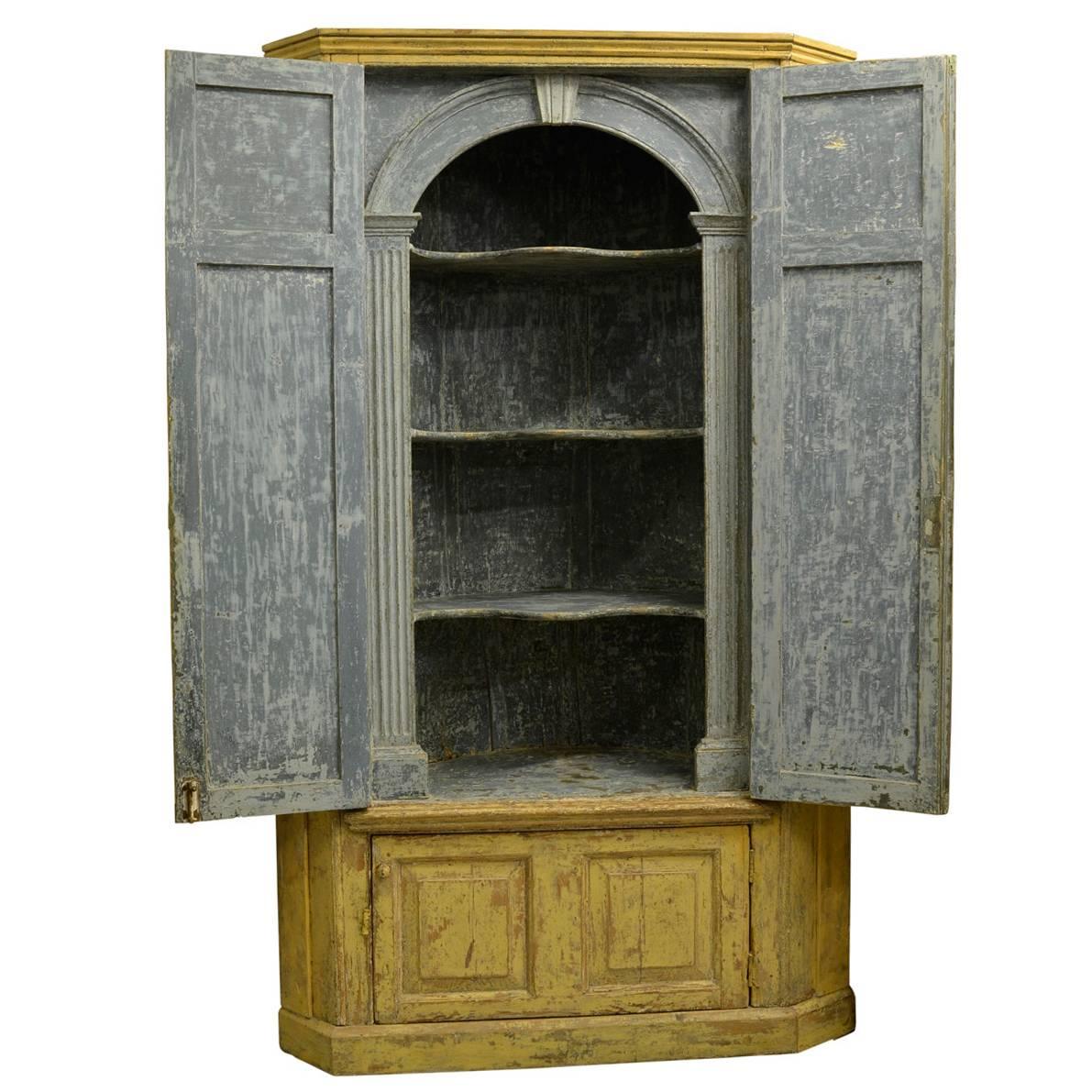 Georgian Painted Standing Corner Cupboard, English, circa 1740 For Sale