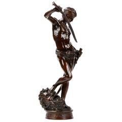 Antonin Mercie French Bronze Sculpture of David Vainqueur, Barbedienne