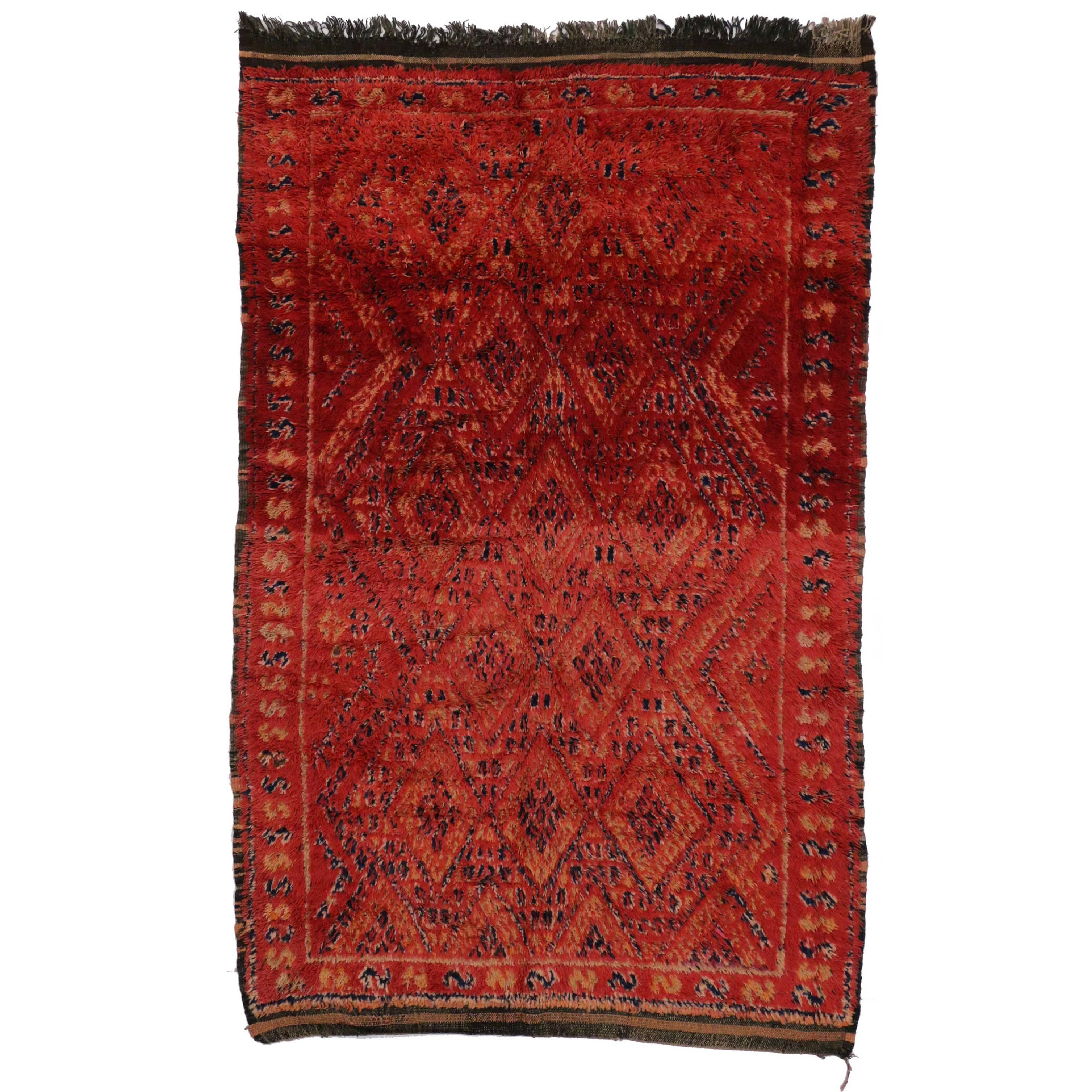 Berber Moroccan Rug with Tribal Design and Mid-Century Modern Style