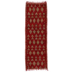 Vintage Berber Moroccan Runner with Tribal Style, Red Shag Hallway Runner