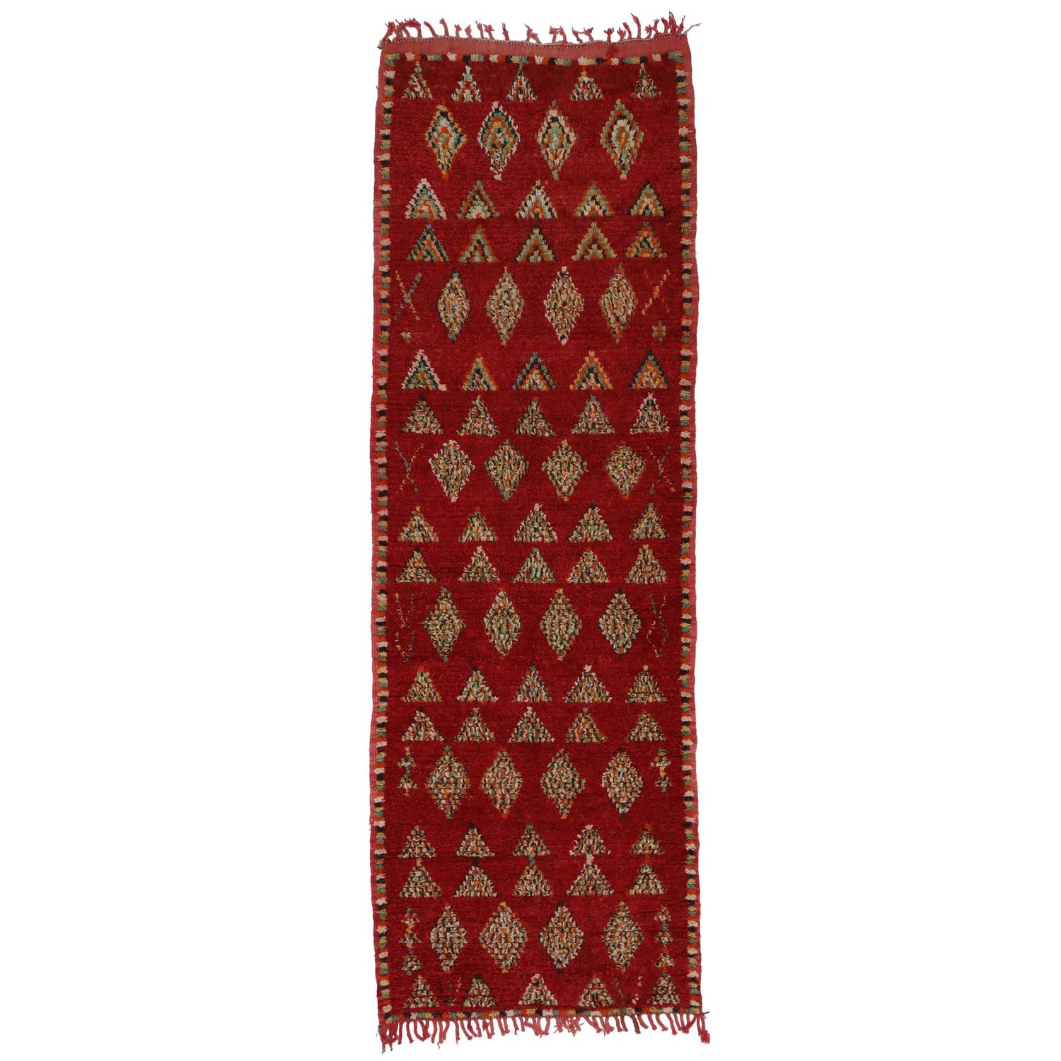 Berber Moroccan Carpet Runner with Tribal Design and MidCentury Modern