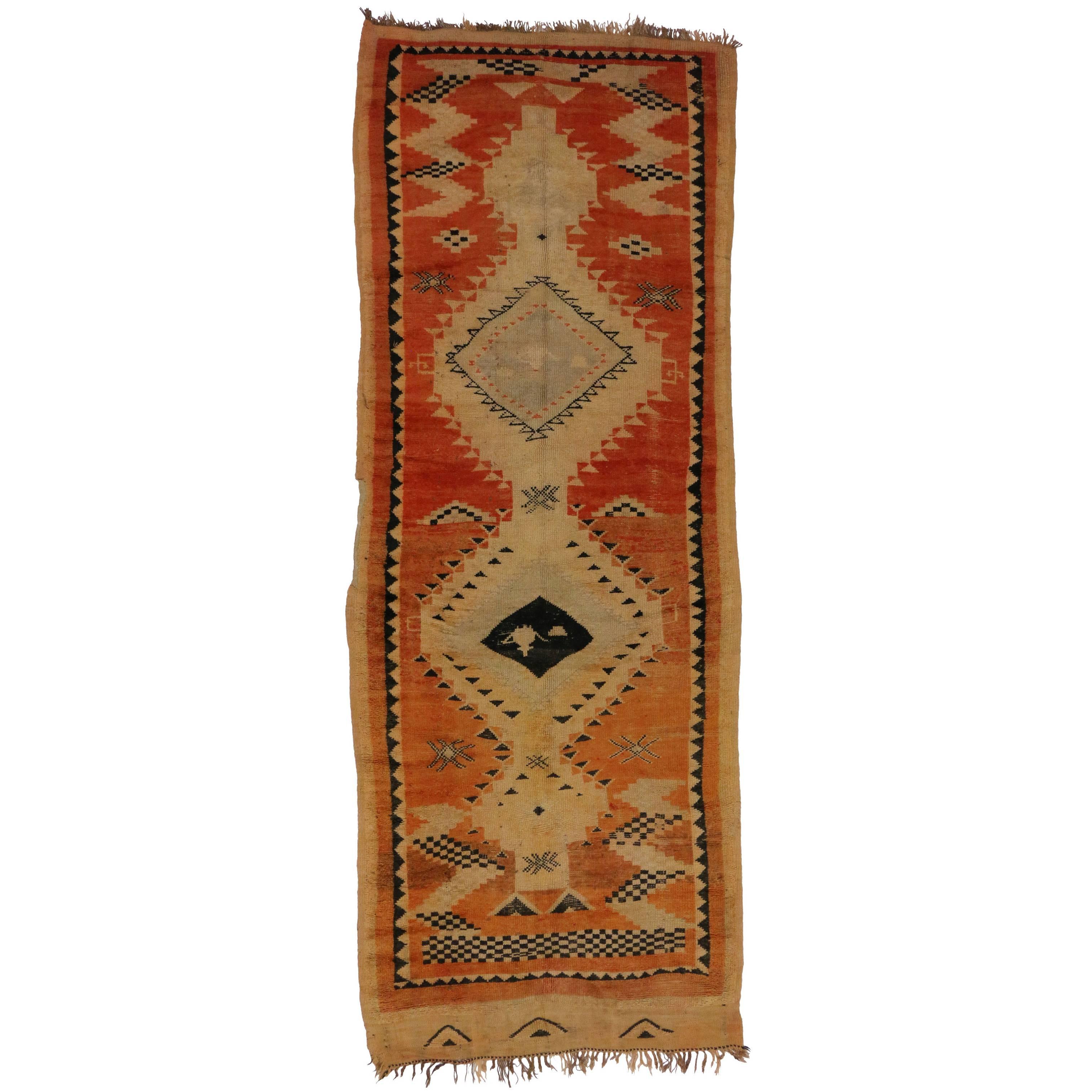 Mid-Century Modern Vintage Berber Moroccan Runner with Tribal Design