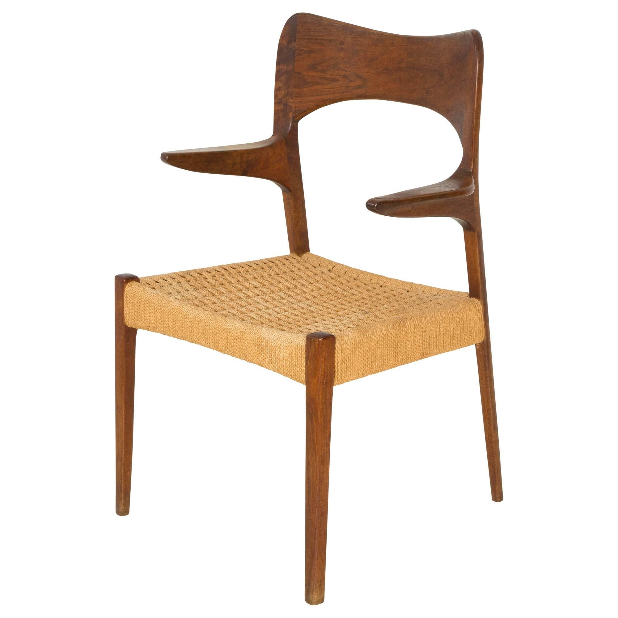 Woven and Teak Arm Chair by Niels Møller for JL Møller