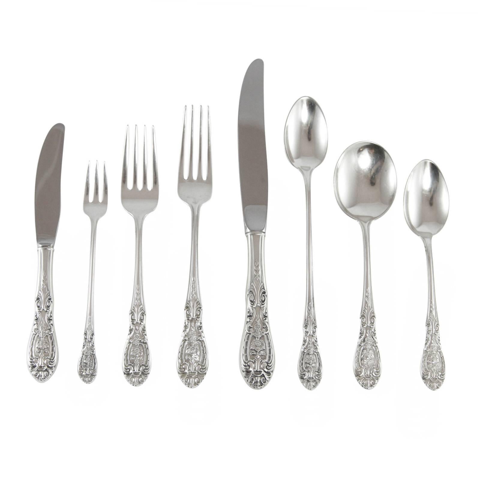 20th Century 'Southern Grandeur' Sterling Silver Flatware Set by Easterling For Sale