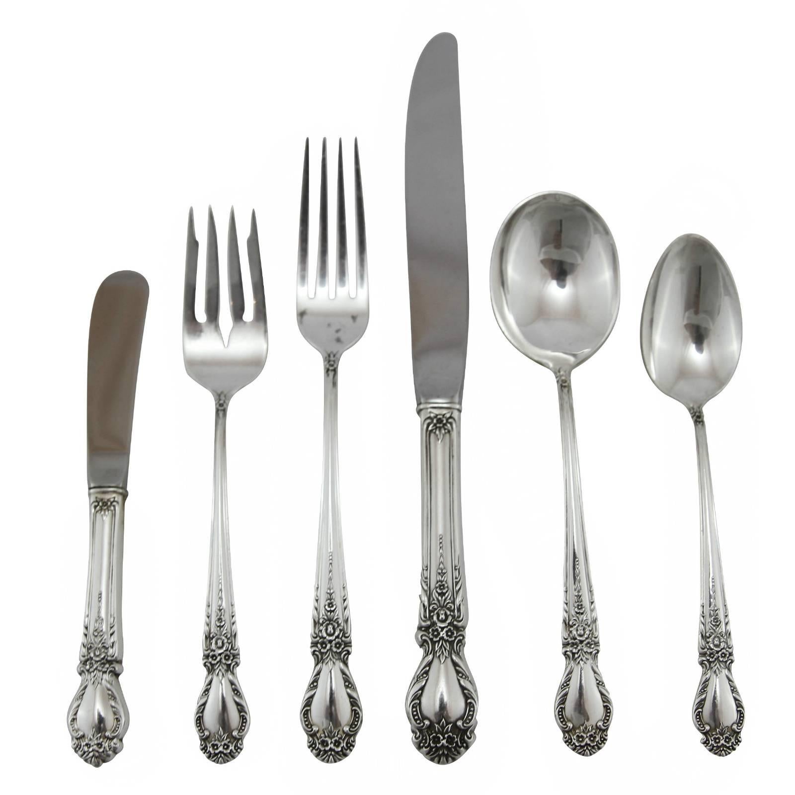 “Brocade” Sterling Silver Flatware Set by the International Silver Company For Sale