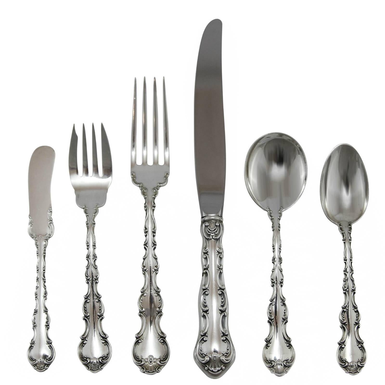 20th Century Sterling Silver Flatware Set in the 'Strasbourg' Pattern by Gorham For Sale
