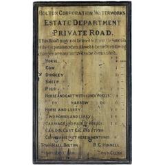 Antique 19th Century English Toll Road Charges Signboard