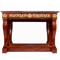 Fine Restauration Mahogany and Gilt Bronze-Mounted Console with a Marble Top