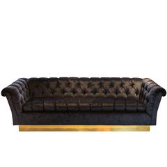 Retro Hollywood Regency Chesterfield in Black Velvet with Brass Base