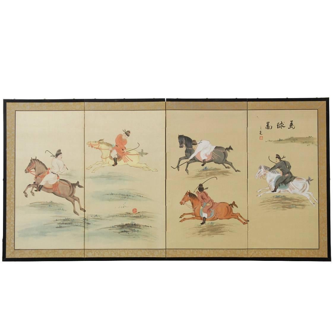 Japanese Equestrian Byobu Screen