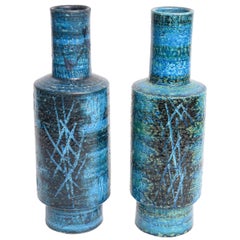 RARE PAIR OF BLUE BITOSSI VASES BY ALDO LONDI FOR RAYMOR, ITALY, 1960s