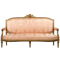 Exquisitely Carved French Louis XVI Giltwood Settee Canape, circa 1900