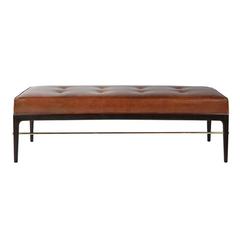 Edward Wormley Style Brass Rodded Bench in Cognac Leather