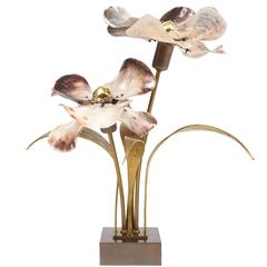 Willy Daro Bronze and Brass Capiz Shell Lamp, circa 1965 7