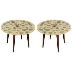 Unusual Pair of Resin and Abalone Round Side Tables