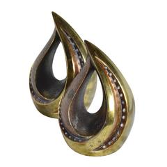 Pair of Patinated Brass "Flame" Bookends by Ben Seibel for Jenfred Ware 2