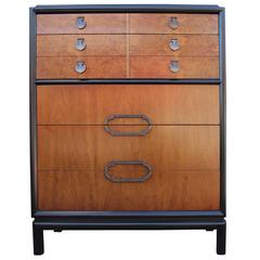 Hollywood Regency Two-Tone Dresser or Chest with Brass and Burl Accents