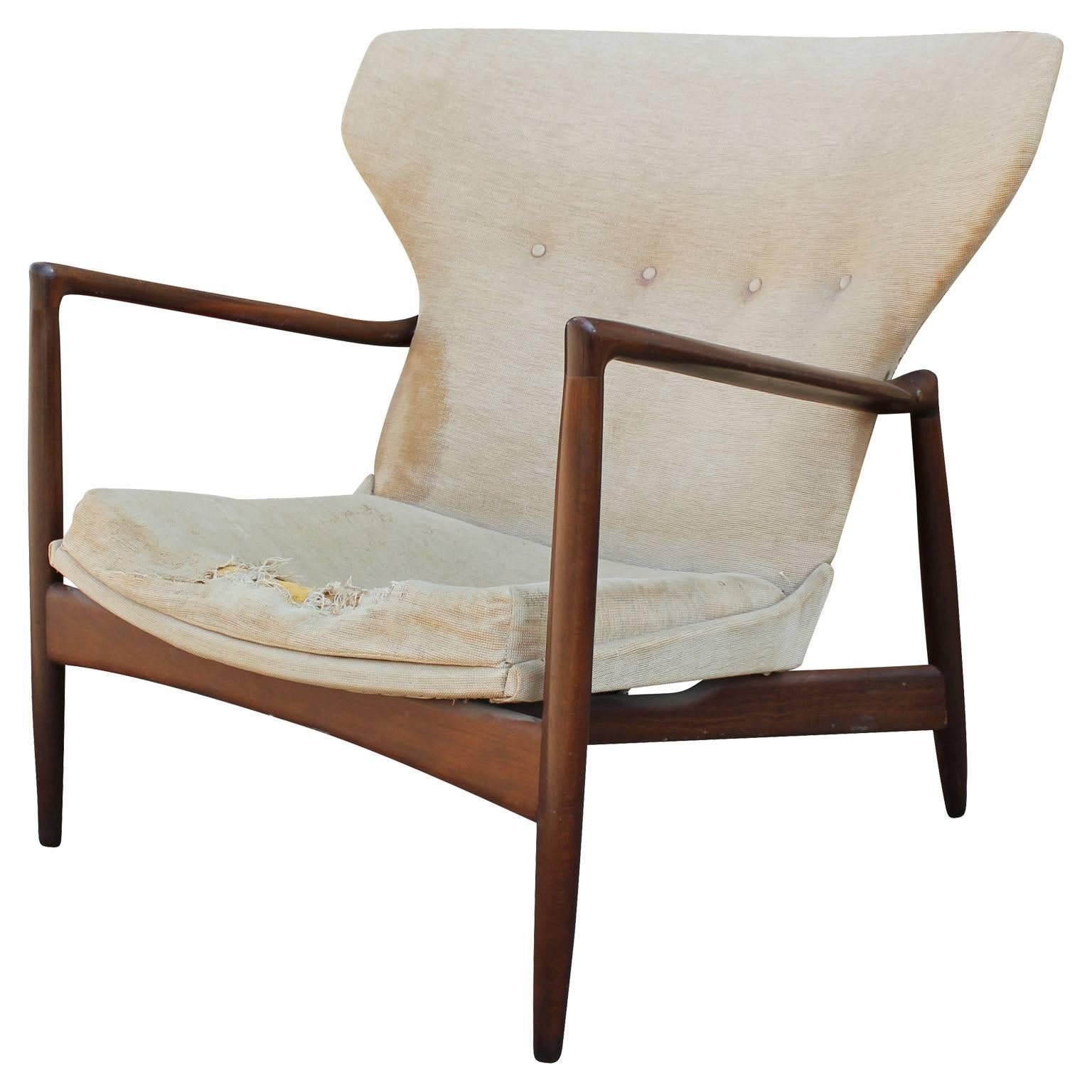 Rare Sculptural Wingback Lounge Chair by Ib Kofod-Larsen