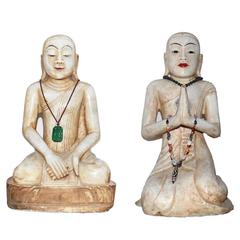 Pair of Antique Southeast Asian marble monk