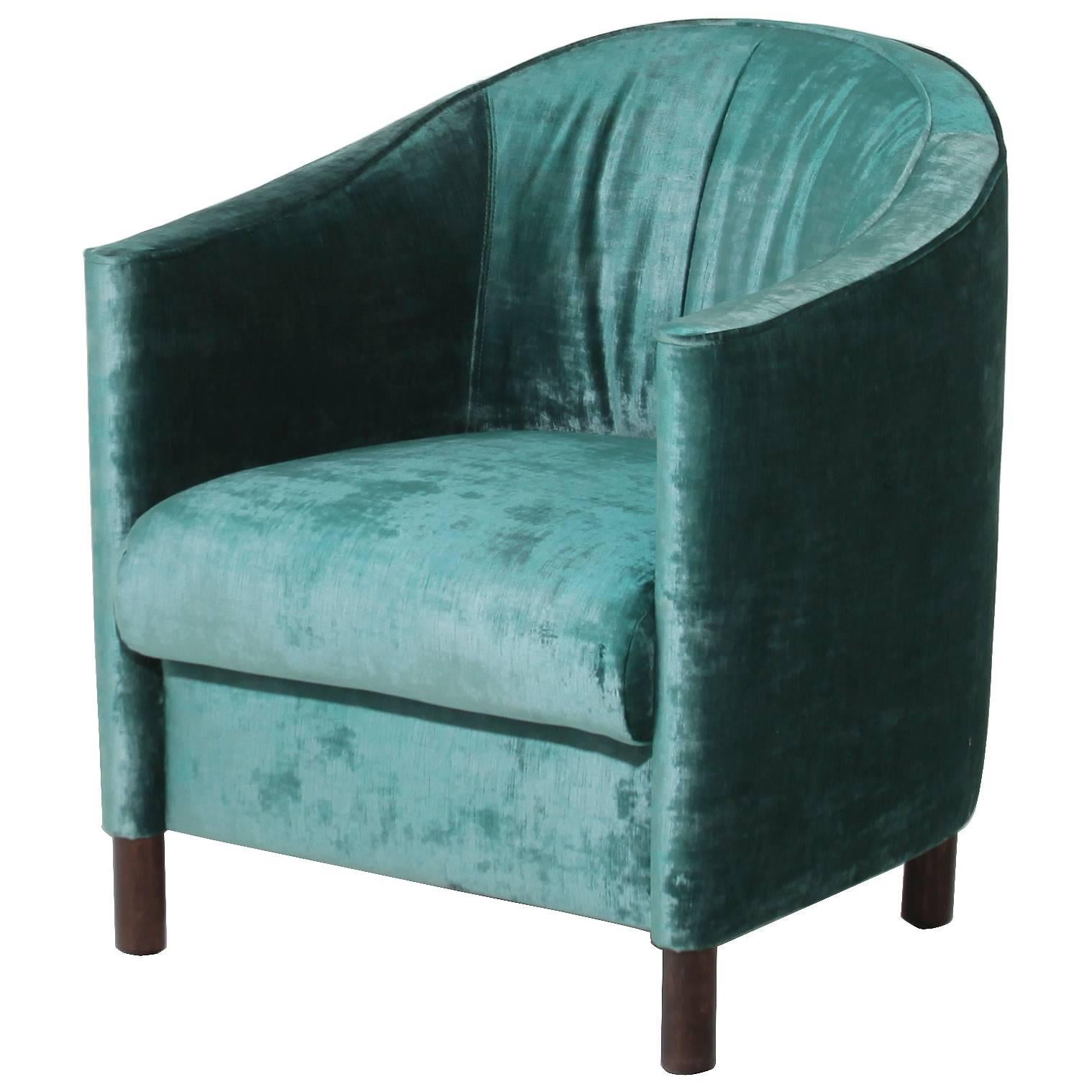 Regency Combed Velvet Barrel Back Occasional Armchair For Sale