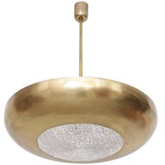 Extra Large 1930s Solid Brass and Crystal Glass Pendant Lamp