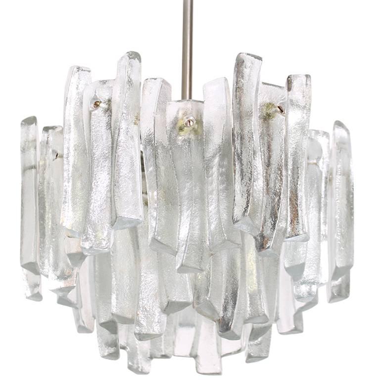 Kalmar Chandelier with Massive Iceglass Parts, Austria, 1970s, Frosted Glass For Sale