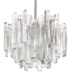 Kalmar Chandelier with Massive Iceglass Parts, Austria, 1970s, Frosted Glass