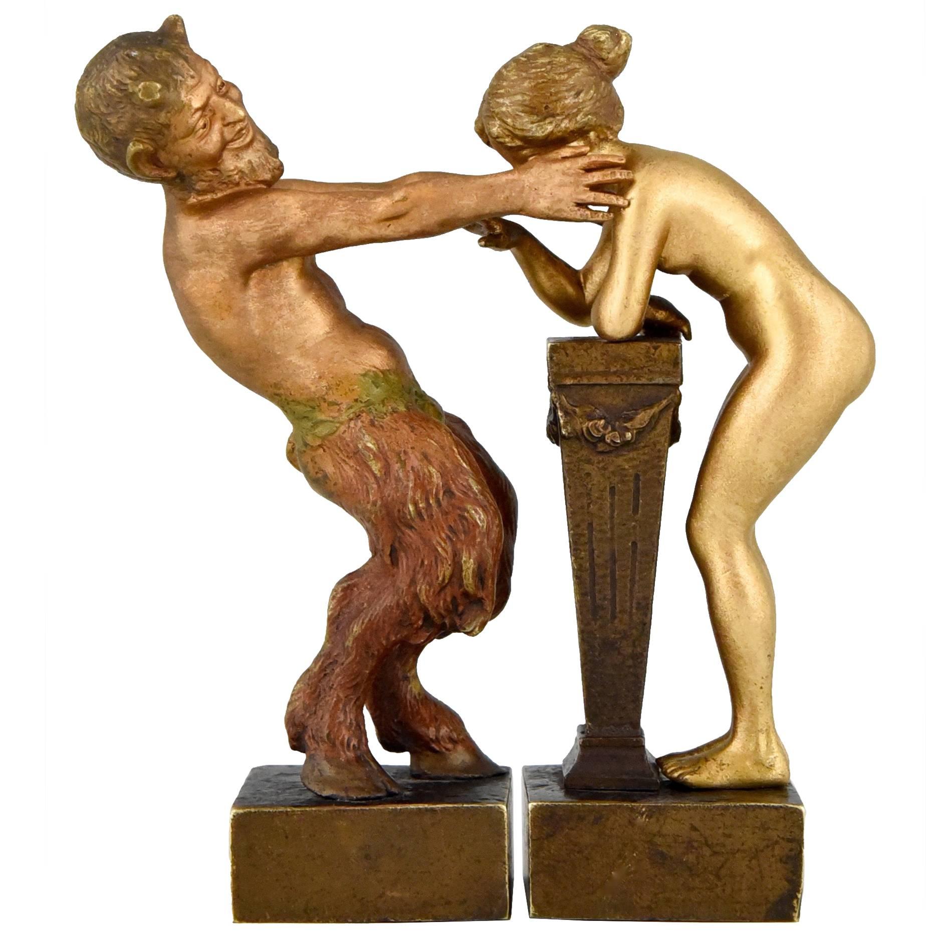 Erotic Vienna Bronzes Nude and Satyr by Bergman, 1900