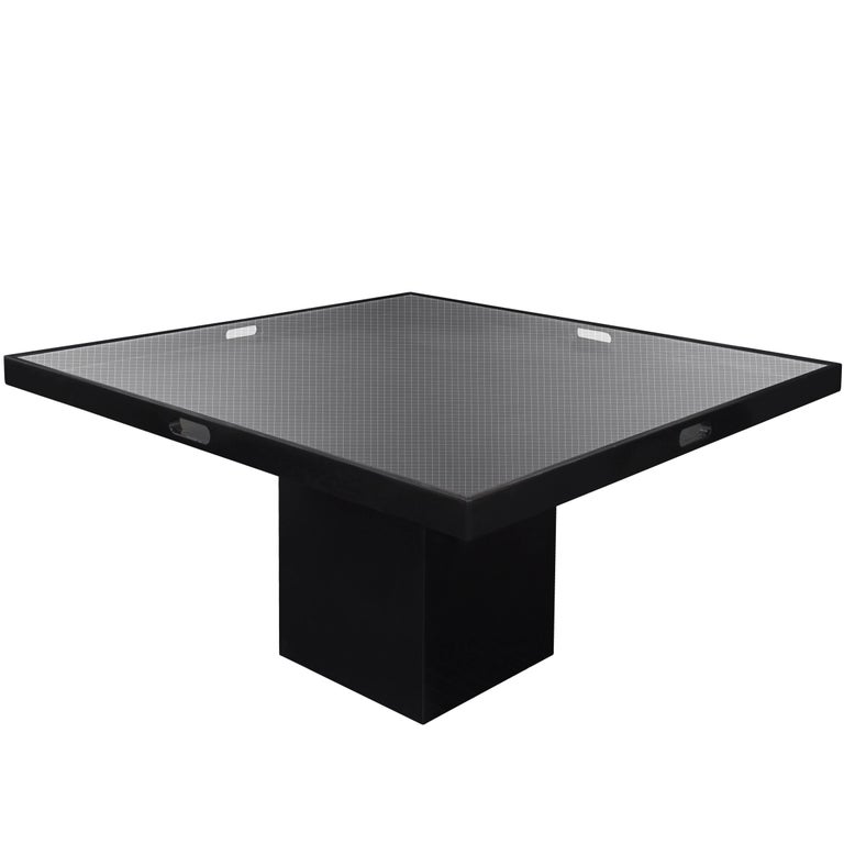 Chic Pedestal Dining Table with Inset Wire Glass Top by Juan Montoya