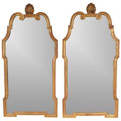 Mid-Century Shell Finial Gilt Mirror Pair