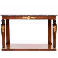 Fine Empire Mahogany and Gilt Bronze Mounted Console with a Black Marble Top