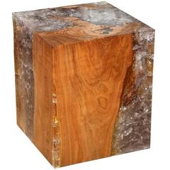 Resin and Teak Wood Cube Table
